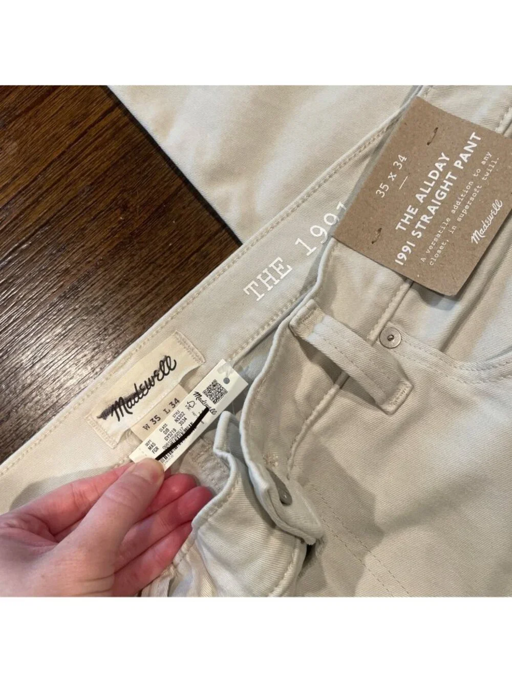 NWT FLAWED Madewell Allday 1991 Straight-Leg Pant 35x34 Beige Stretch Relaxed